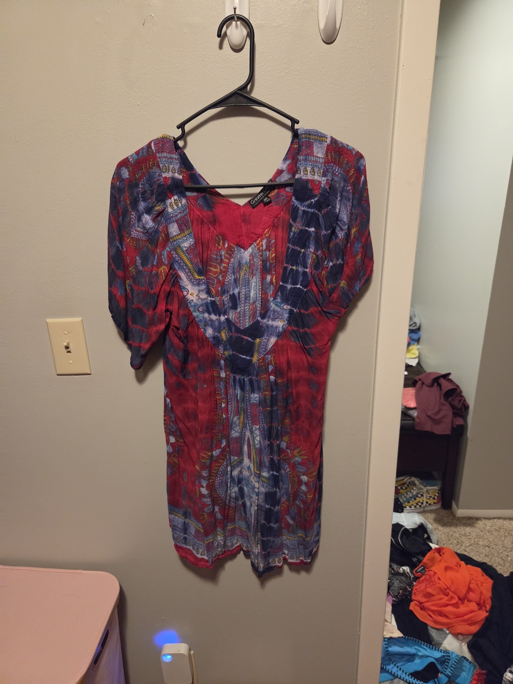 Boho Red & Navy Printed V-Neck Women's Tunic